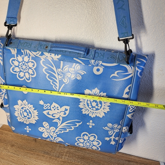 VINTAGE ROXY Blue White Leather Hawaiian Flower Travel Garment Bag - Picture 7 of 16
